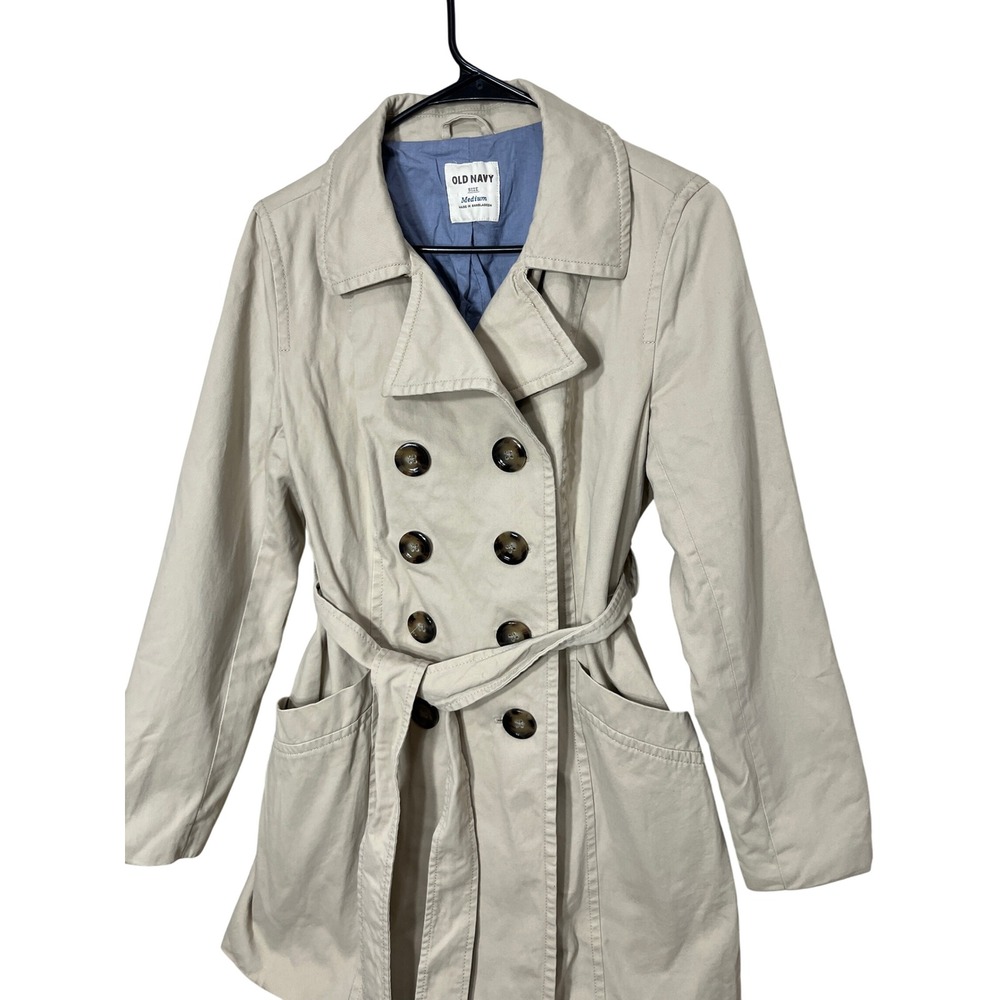 Old Navy Womens Coat Belted Double Breasted Beige Jacket Medium - Picture 2 of 9